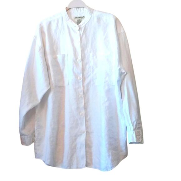 Linen EDDIE BAUER Oversized White Beach Shirt Tunic Size M/M - Picture 1 of 7